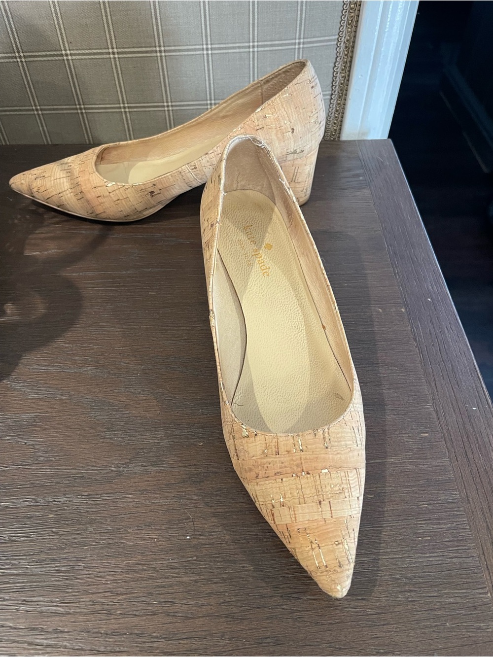kate spade Natural Cork Pointed Toe Flats with Metallic Flecks